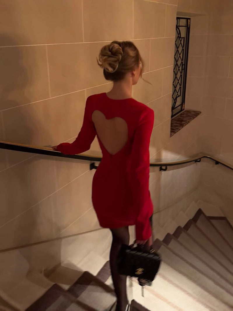 Cute Heart - Shaped Open Back Red Mini Dress