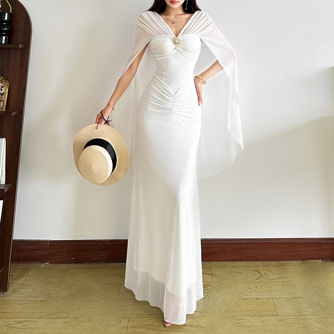 Autumn Winter Women Clothing Ladies Mesh Stitching off Shoulder Tight Waist Sheath Dress for Women