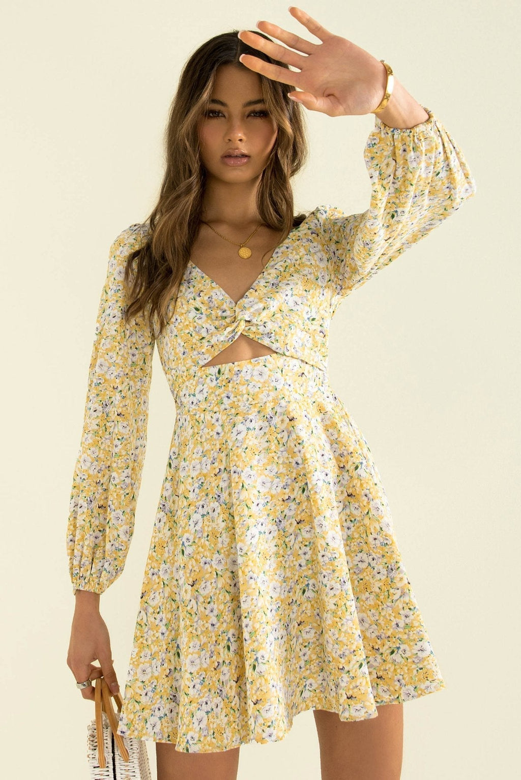 Inner Sunset Floral Smocked Cutout Dress Sage