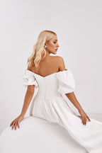 Yen Pocketed Off The Shoulder Smocked Midi Dress Off White