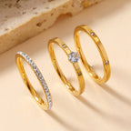 3-Piece Stainless Steel Zirconia Claw Ring Set