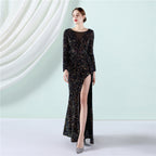 Cocktail Elegant Long Long Sleeve Sequined Atmosphere Fishtail Evening Dress