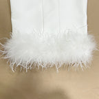 White Strappy Feather Midi Bandage Dress