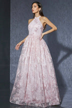 Bea Neckline Pink Mesh Maxi Dress