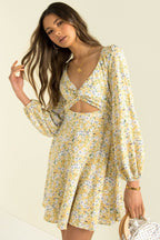 Inner Sunset Floral Smocked Cutout Dress Sage