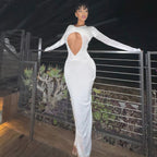 Cutout Slim Pleated Solid Color Long Sleeve Dress