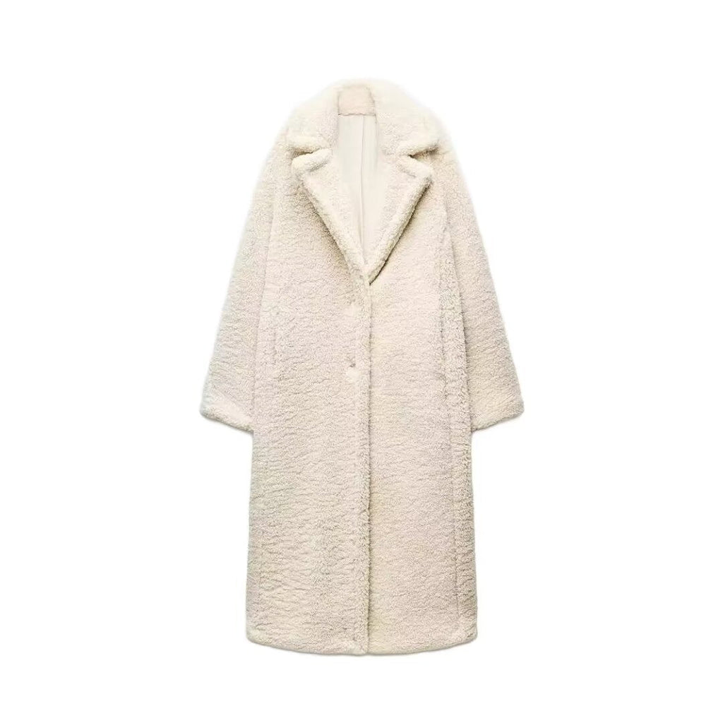 Athalia Double-Breasted Long Teddy Coat