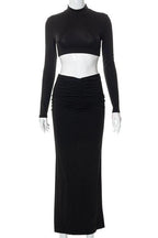 Casual Long Sleeve Stand Collar Long Skirt Suit