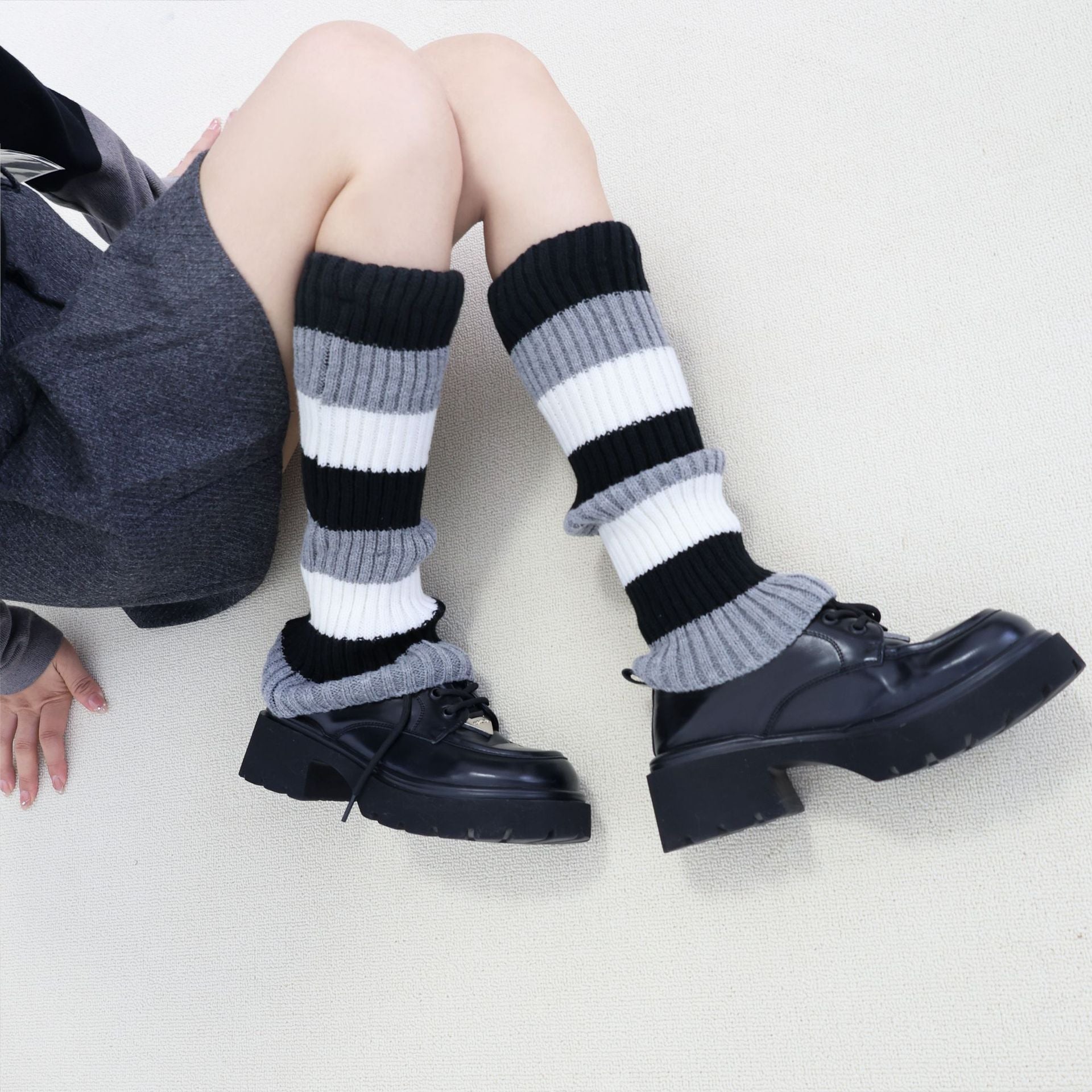 Knit Striped Color Block Slouchy Red Leg Warmers