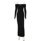 Tube Top Off Neck Back Slit Solid Color Mid Length Dress