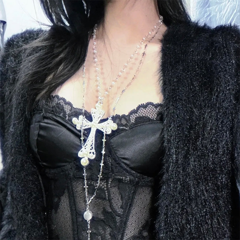 Gothic Punk Doublelayer Cross Sweet Cool Necklace