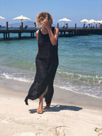 Yuka Crochet Cover Up Midi Dress Black
