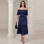 Elegant Woven High Waist Dress Long Dress