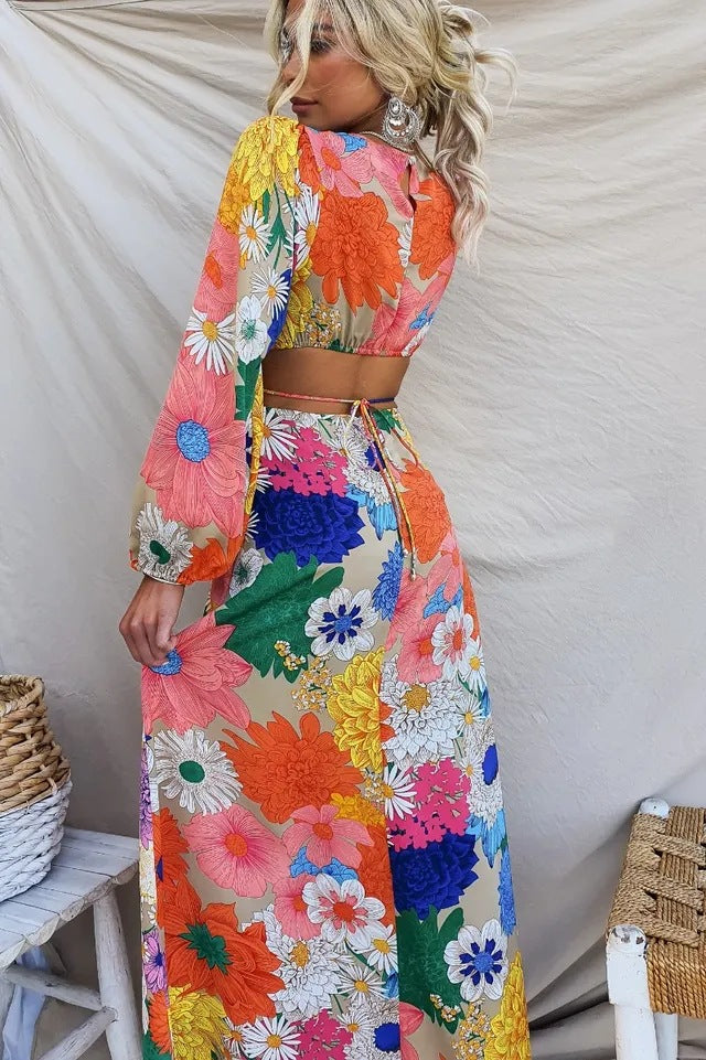 Addison Timeless Floral Dress with Puff Sleeves Elevated Occasion Wear
