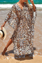 Simple Unique Printed Pleated Front Slit Cover Up