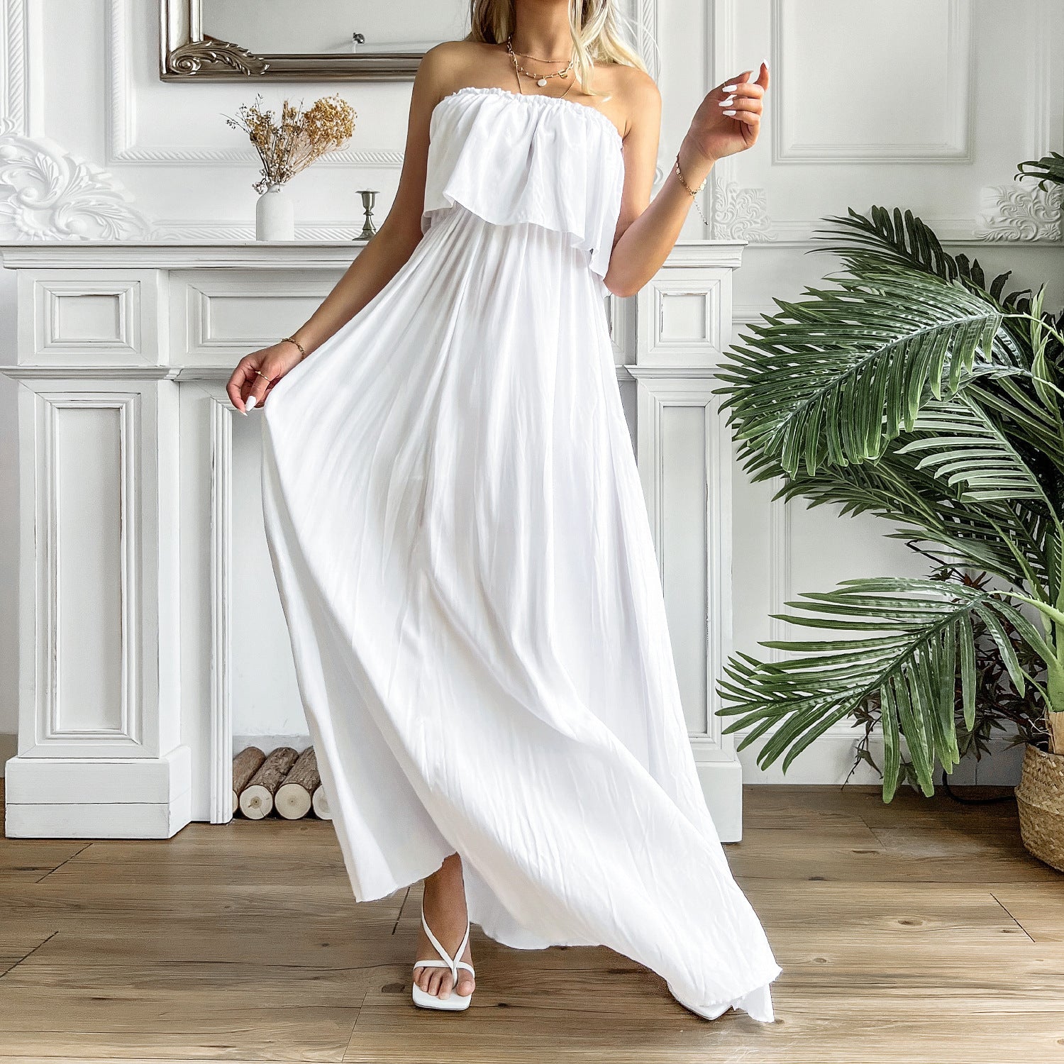 Positive Energy Strapless Maxi Dress Off White