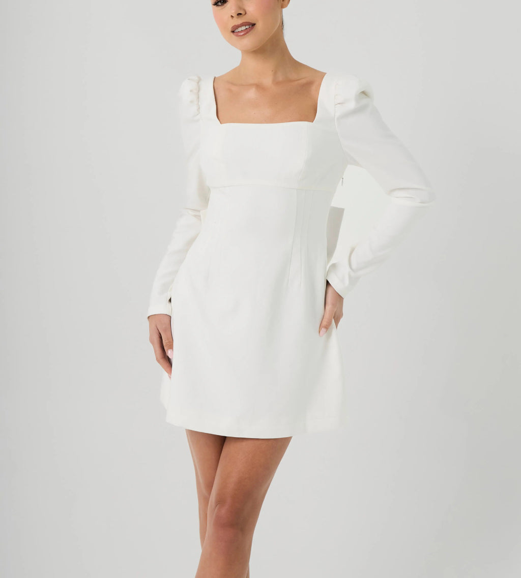 Women's party dress fluffy shoulder long sleeved back bow detail mini dress