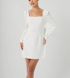 Women's party dress fluffy shoulder long sleeved back bow detail mini dress