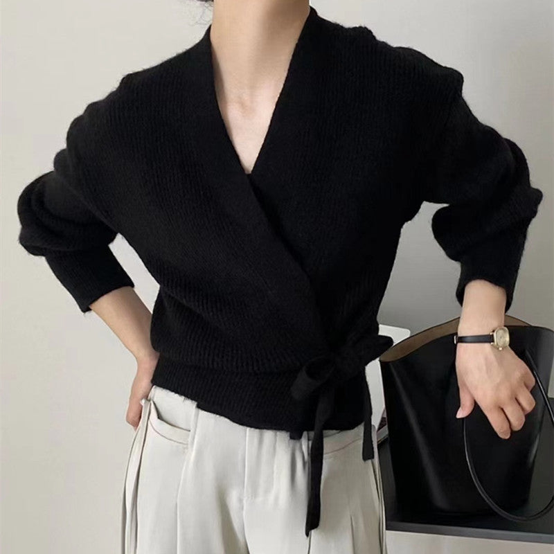 Creamy Flatwhite Wrap Tied Cardigan