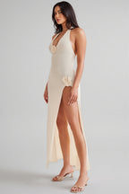 Odele Halter Floral Applique Knit Maxi Dress
