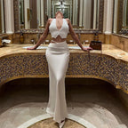 Halter Backless Deep V Plunge Top Sheath Dress Slim Fit Elegant Lady Suit