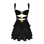 Little Mermaid Glitter Fabric Metal Starfish Hollow Layered Stretch One-piece Swimsuit