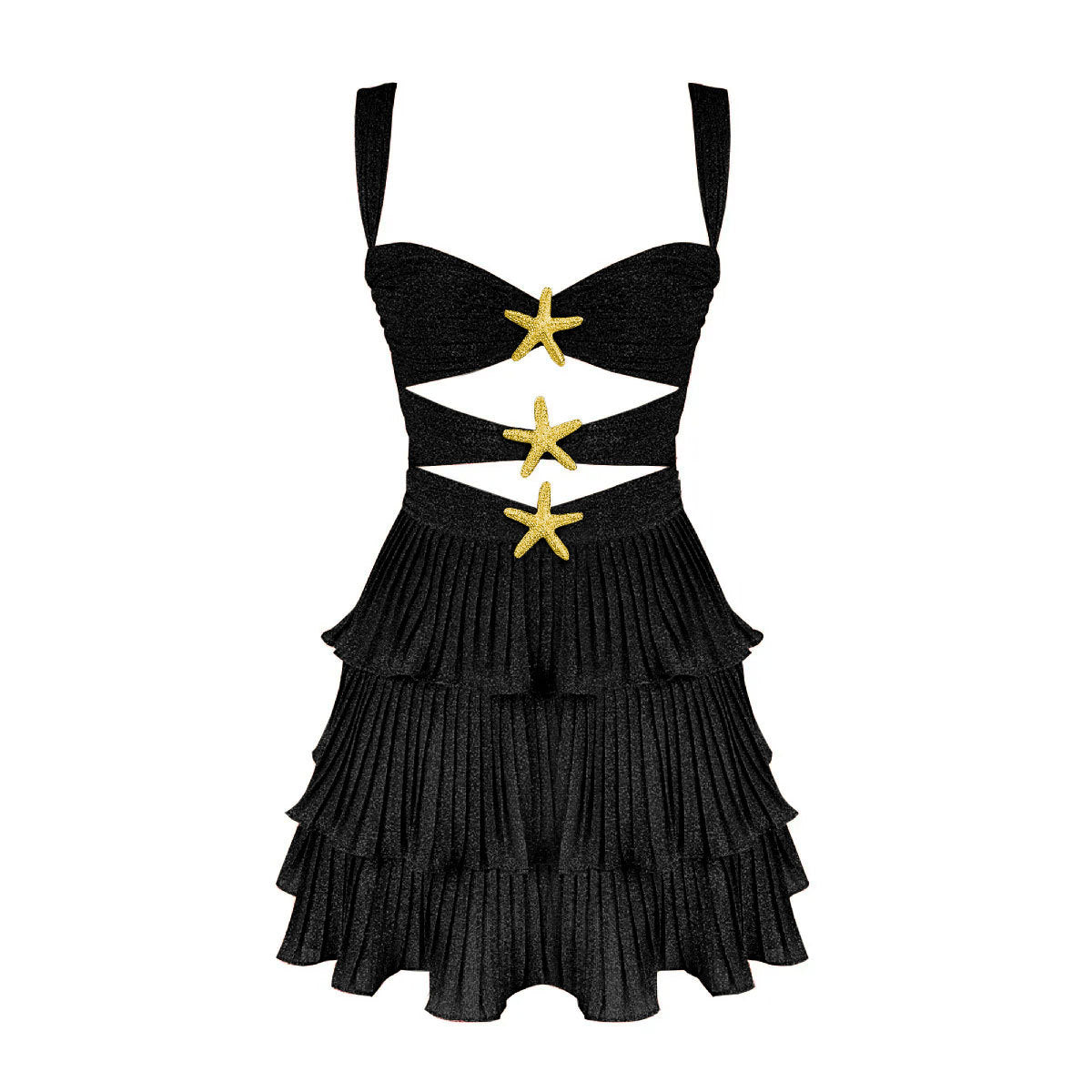 Little Mermaid Glitter Fabric Metal Starfish Hollow Layered Stretch One-piece Swimsuit
