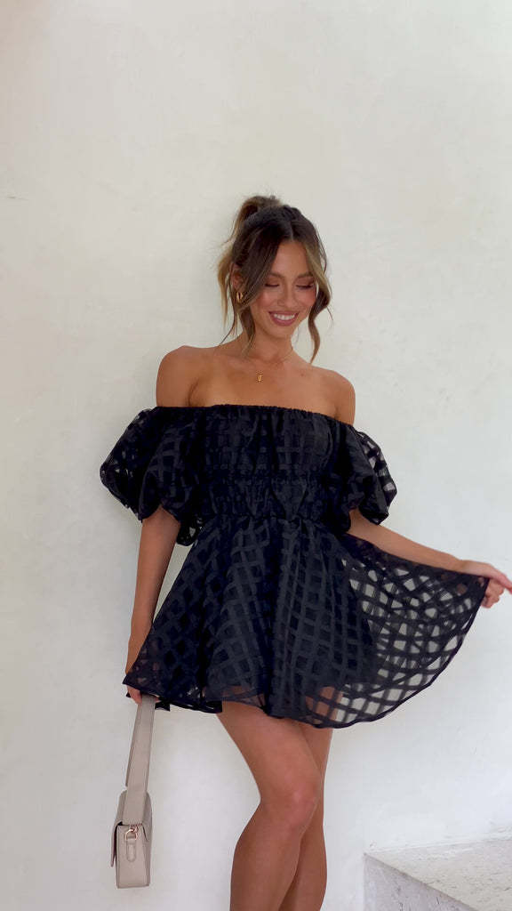Diana Boutique Mini Dress with Puff Sleeves and a Checked Pattern Chic Silhouette Collection