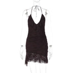 Lace Patchwork Backless Mini Dress