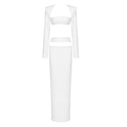 Suit Casual High End Two Piece Set Cropped Outfit Long Sleeve Stretch Dress Bandage Dress