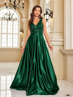 Deep V Plunge Dress Backless Sequin Slim Fishtail Bridesmaid Cocktail Evening Dress