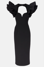 Starsha Black Puff Sleeve Midi Dress