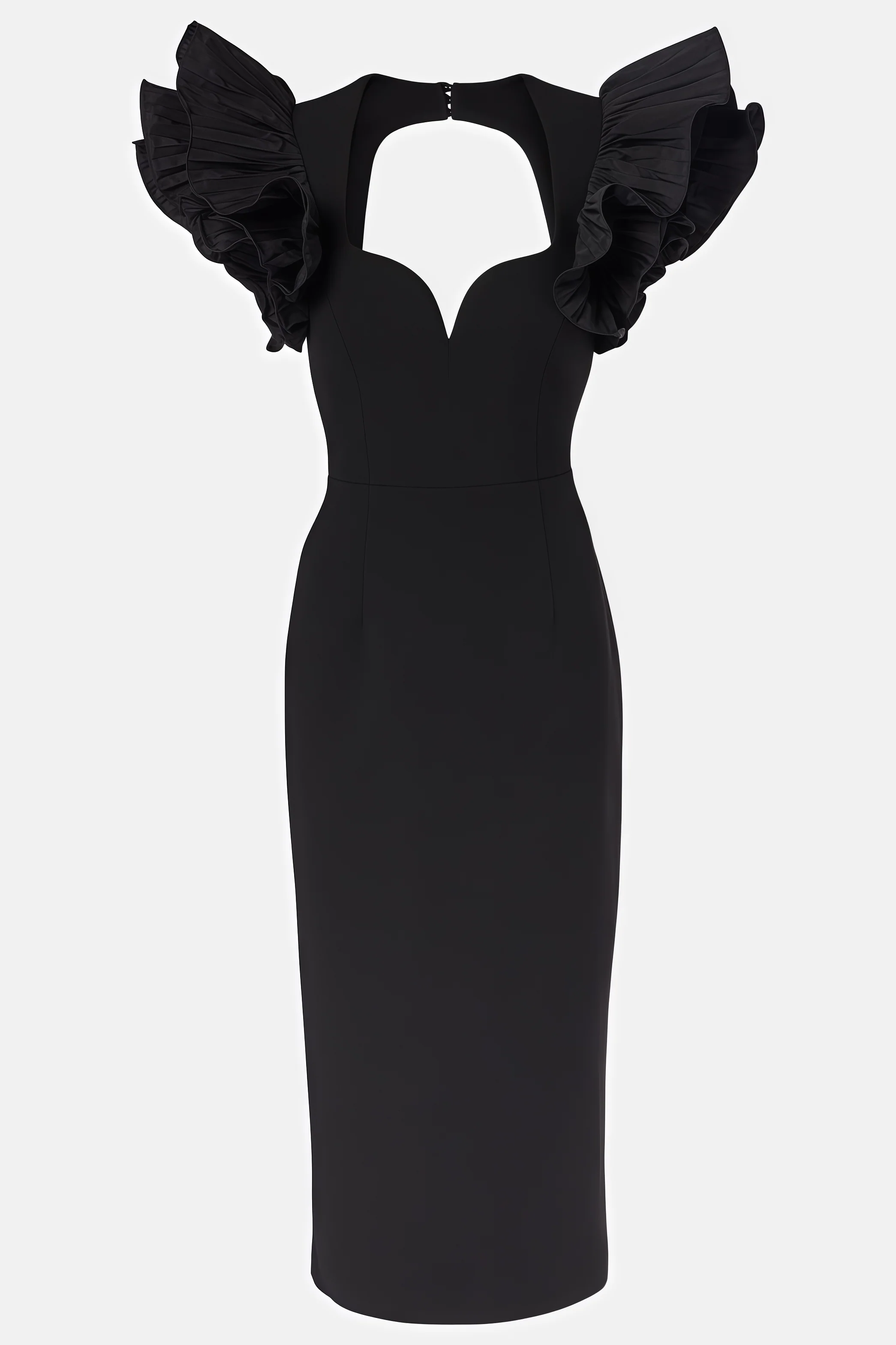 Starsha Black Puff Sleeve Midi Dress