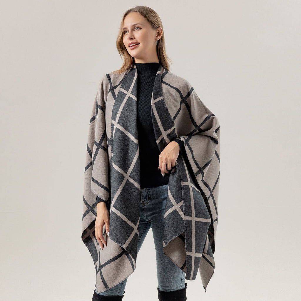 Bestselling Sidetied Plaid Split Cape Warm Crossborder Scarf