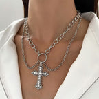 INS Alloy Vintage Diamond Cross Pendant Necklace