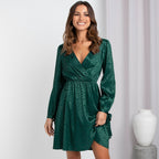 Mazy Pocketed Floral Keyhole Dress Hunter Green