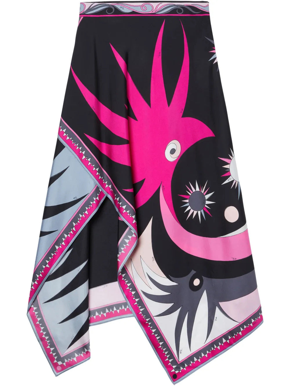 Satin Unique Print Halter Top and Irregular Midi Skirt Set
