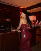 Hannah - Strapless Solid Leather Maxi Dress