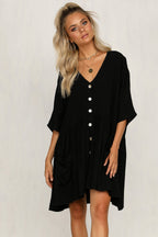 Palmer Pocketed Button Down Babydoll Dress Black