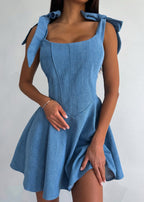 Bow Tie Denim Corset Dress