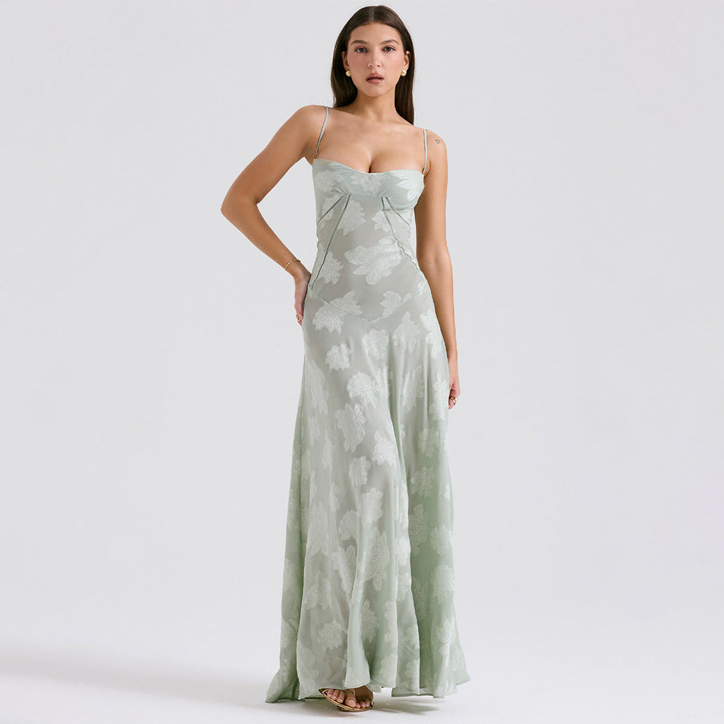 Lace See Through Strap Dress Slim Fit High Grade Evening Dress