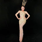 Waisted Mermaid Long Dress With Diamonds