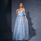 Off Shoulder Mesh Embroidered Evening Dress Ball Cocktail Niche Dress