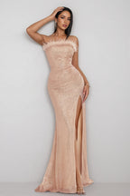 Kylark Strapless Glitter Slit Maxi Dress