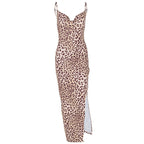 Leopard Print Sling Slim Fit Backless Split Dress
