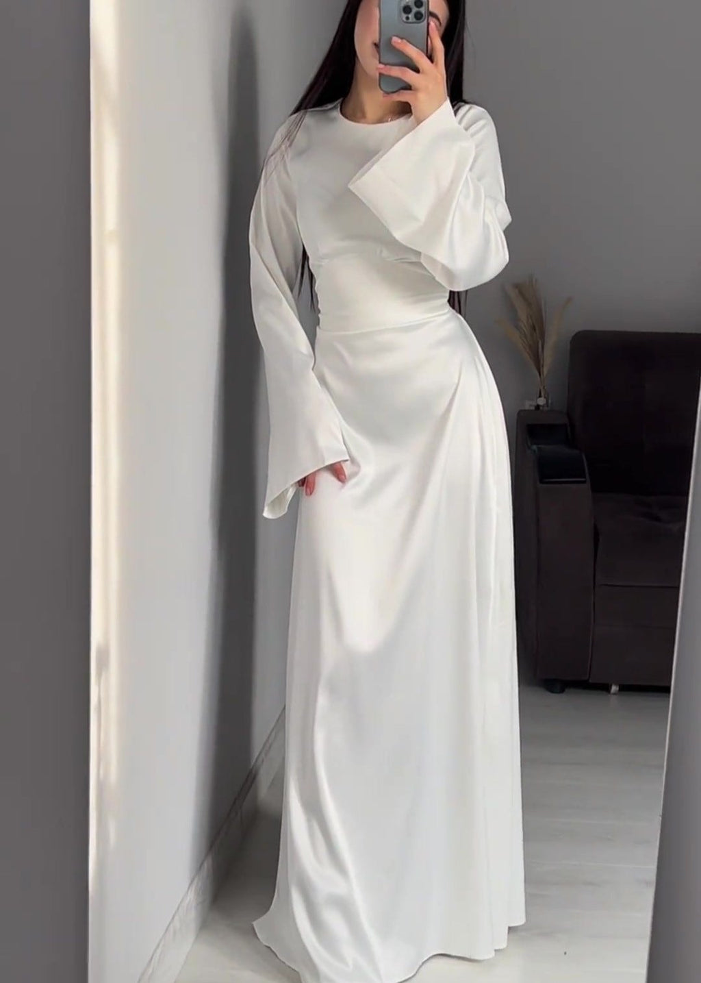 Aurora Satin Long Sleeve Maxi Dress