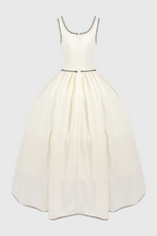 Pavoed Halter Puff Maxi Dress