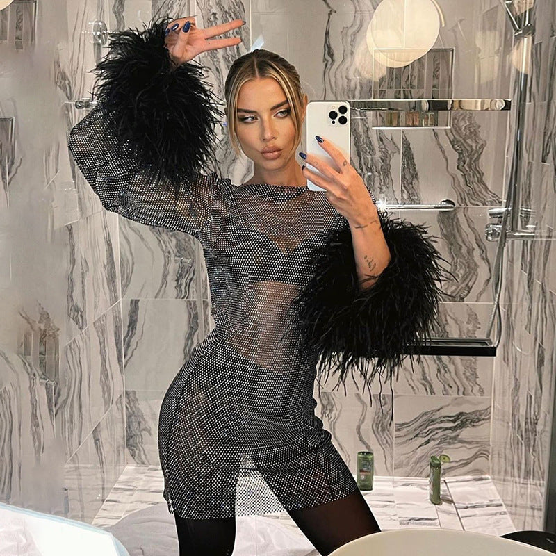 Feather Shimmer Mesh Dress