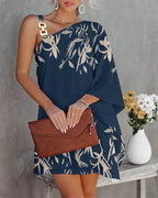 Ana Aesthetic Women's Asymmetric Mini Dress with Decorative Shoulder Detail and Design Boutique Collection
