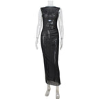 Elegant Women Clothing Mesh See through Sleeveless Slim Fit Sexy Dress Overskirt Long Blouse for Women